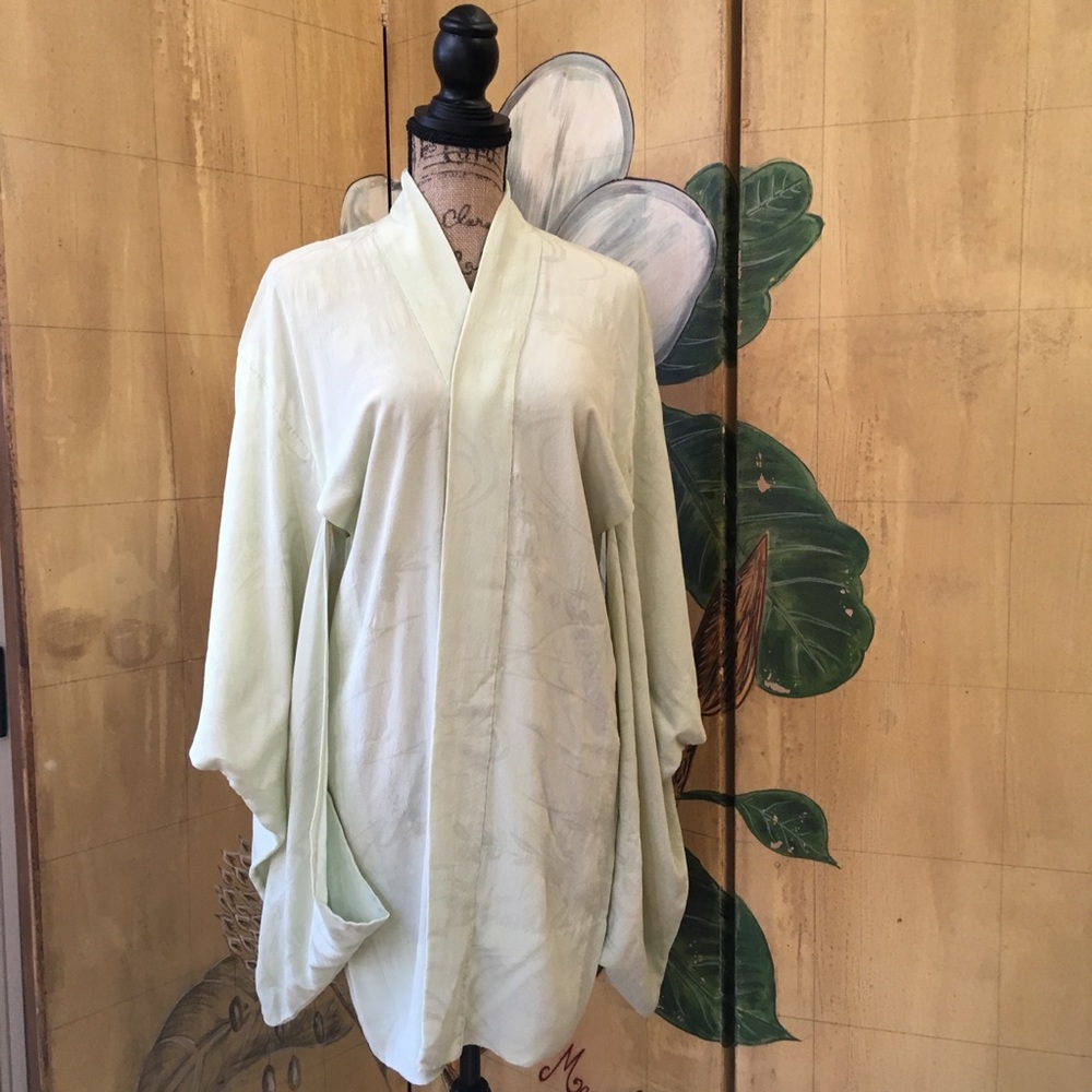 Vintage 1940’s green silk Japanese haori kimono ! - Picture 5 of 15